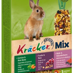 Vitakraft Trio Mix groente/biet-druif/noot-bosbes/vlierbes-kräcker dwergkonijn, 3in1.