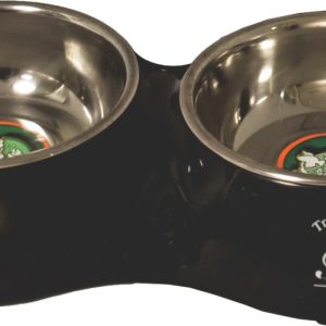 Hondenbak dubbel plastic/RVS ‘Water/Food’ zwart, 27 cm.