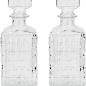 2 Stuks glazen whisky/water karaffen 1000ml - kristal - 2x Kristalglas look whiskey fles - Whiskykaraf/whiskyfles met structuur in glas