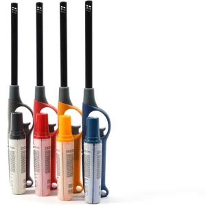 Set van 4 BBQ aanstekers navulbaar| Multicolor| A Kwaliteit |Kinderbescherming/Kinderslot 27 cm - Rood,Grijs,Blauw,Geel