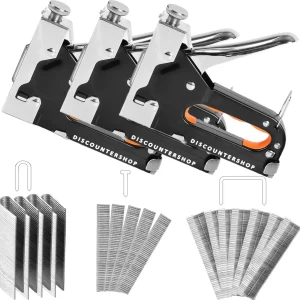 Heavy Duty Nietpistool met Nietjes | Inclusief Nietjes (maten: 4–14 mm, 10–12 mm en 10–14 mm) | Set van 3