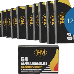 12X Barbecue aanmaakblokjes - BBQ aanmaak - BBQ - Aanmaakblokjes THM wit paraffine - 64 stuks - aanmaakblokjes kopen - aanmaakblokjes wit