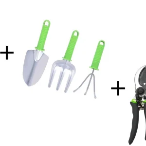 Handige Tuinset 6 delig - 2 Snoeischaren - Hark - schep - schoffel - Telescopische Hark 63-90Cm