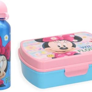 Minnie Mouse Lunchset met waterfles 450ml en broodtrommel - Minnie Mouse Aluminium Waterfles – Blauw - Broodtrommel Minnie Mouse