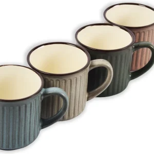 Set van 4 koffiekopjes -Assorti kleuren - Mokken | Verticale Gestreepte aardwerk kopjes 250ml