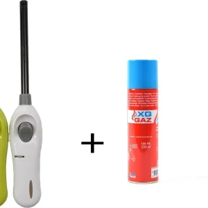 1x Gasbus butaan gasfles 250 ml vulling Incl 2x gasaansteker 26cm barbecue aanstekers
