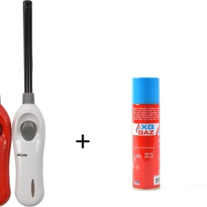 1x Gasbus butaan gasfles 250 ml vulling Incl 2x gasaansteker 26cm barbecue aanstekers