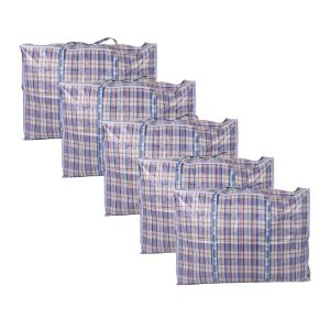 Handige XXL Wastassen - Set van 5 Ruime Opbergtassen - Opbergtas voor Kleding - Blauw, Wit & Rood - 130L
