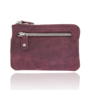 Mini sleutelhanger portemonnee |unisex rfid sleuteletui | kleine portemonnee met rits & pasjehouder | 4 kaartsleuven, 2 sleutelring & muntvak | 12.5x8x1cm - paars