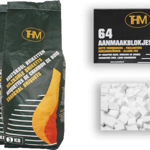 3X houtskoolbriketten van 3 KG inclusief aanmaakblokjes 64 Stuks - Barbecue - BBQ - 3x 3 = 9KG Stuks