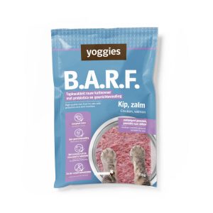 1,5 kg (6x250gr)Yoggies BARF Kip en Zalm Compleet met Veenbessen met Probiotica Rauw Voedsel voor Katten