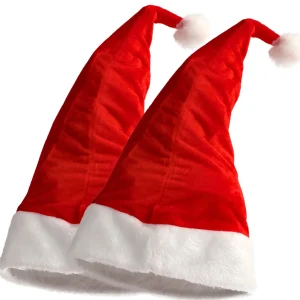 Set van 2 Luxe Kerstmutsen Volwassenen - Velvet Kerstmuts met Pompom - Perfect Kerstcadeau - Hoofdomtrek 56-60 cm