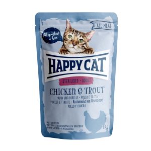 Happy Cat Pouches – Volledig vlees Pouch Adult Sterilised Huhn & Forelle