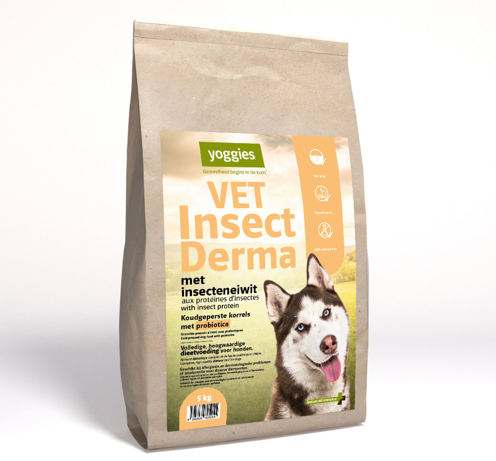 5 kg Yoggies VET Insect Derma met insectenproteïne, koudgeperste MINI korrels met probiotica
