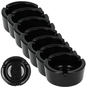 Horeca Asbak van Glas - Dia 8.5cm Rond - Zwart | Set van 7 | Asbak voor Binnen & Buiten | Essentieel Rookwaren