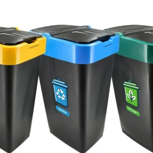 Prullenbak Sorteervuilbakken 35L - 3-delig Afvalscheidingsbak met Schommeldeksel - Zwarte Sorteren Afvalemmer
