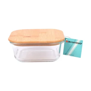 Handige Vershoudbox voor Fruit – 750ml - Transparante Glazen Voedselopslagcontainer met Losse Bamboe Deksel - 22cmx17cmx7.5cm