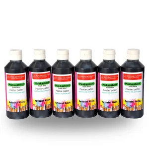 Hoogwaardige Zwarte Plakkaatverf Set voor Volwassenen en Kinderen | 6x Plakkaatverf met Waterbasis Ondoorzichtige Consistentie | 16 x 5 cm | Geschikt voor Alle Ondergronden | Elk Fles 250 ml
