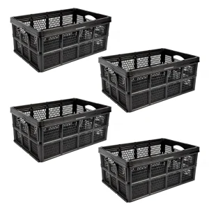 Ruimtebesparende Vouwbox - set van 4 - 32L Capaciteit - Zwart - Opvouwbare Krat zonder Deksel - 48cm x 35cm x 24cm