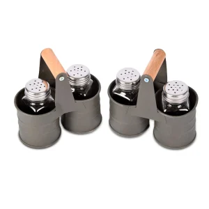 Handmatige Keukenmolens - Donkergrijze 2 Molens + 4 Strooiers - Elegante Peper- en Zoutmolen Set - 14cm x 13cm