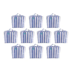 Ruime Booschappentassen met Rits - Blauw-Wit - 10 stuks - 82 Liter - Reistas - XXL - Rits Sluiting
