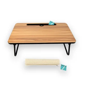 Houten Dienblad voor Bed - Lichtbruin en Wit - 52.5cm x 30cm x 21.5cm - Inclusief Antislip Mat - 100 cm