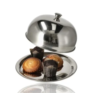 RVS Stolp met Deksel Ø26 cm – Serveerschaal met Onderbord – Taartstolp, Kaasstolp & Voedsel Presenteren – Keukenaccessoires