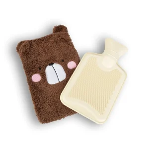 Warmwaterkruik met Hoes - Bruine Kinderkruik - Thermokruik - Polyester en Natuurrubber - 0.85L - 29cm x 2cm x 29cm - met Zachte Beer Hoes voor Baby's