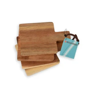 Houten Serveerplankjes Set van 4 - Tapas en Kaas - Licht Bruin - 14cm x 10cm x 1.5cm