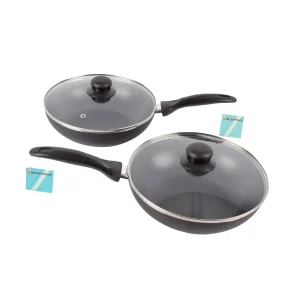 Set van 2 Zwarte Aluminium Kookpannen | 42cm x 24.5cm x 6.5cm | 6.7L | Geschikt voor Gas Elektrisch Keramisch Halogeen | Vaatwasmachinebestendig en Ovenbestendig | Maakt koken tot een plezier