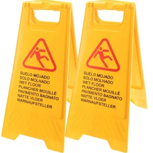 Set van 2 Waarschuwingsborden Natte Vloer - Geel Veiligheidsbord 7 Talen | Inklapbaar en Dubbelzijdig
