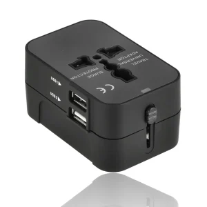 Universele Wereldstekker met USB – Internationale Reisadapter voor 150+ Landen | USA, UK, Australië, Azië & Europa | Universele Reisstekker met 2 USB Poorten – Zwart