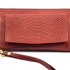 Portemonnee Dames Snake Print – Buffelleer RFID Portemonnee – Met Ritssluiting, Telefoonvak, 12 Pasjes, Spiegel & Muntvak