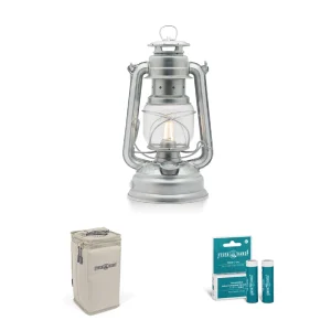 Lampe tempête LED + Piles Lithium rechargeables + Sac de transport (Zinc)