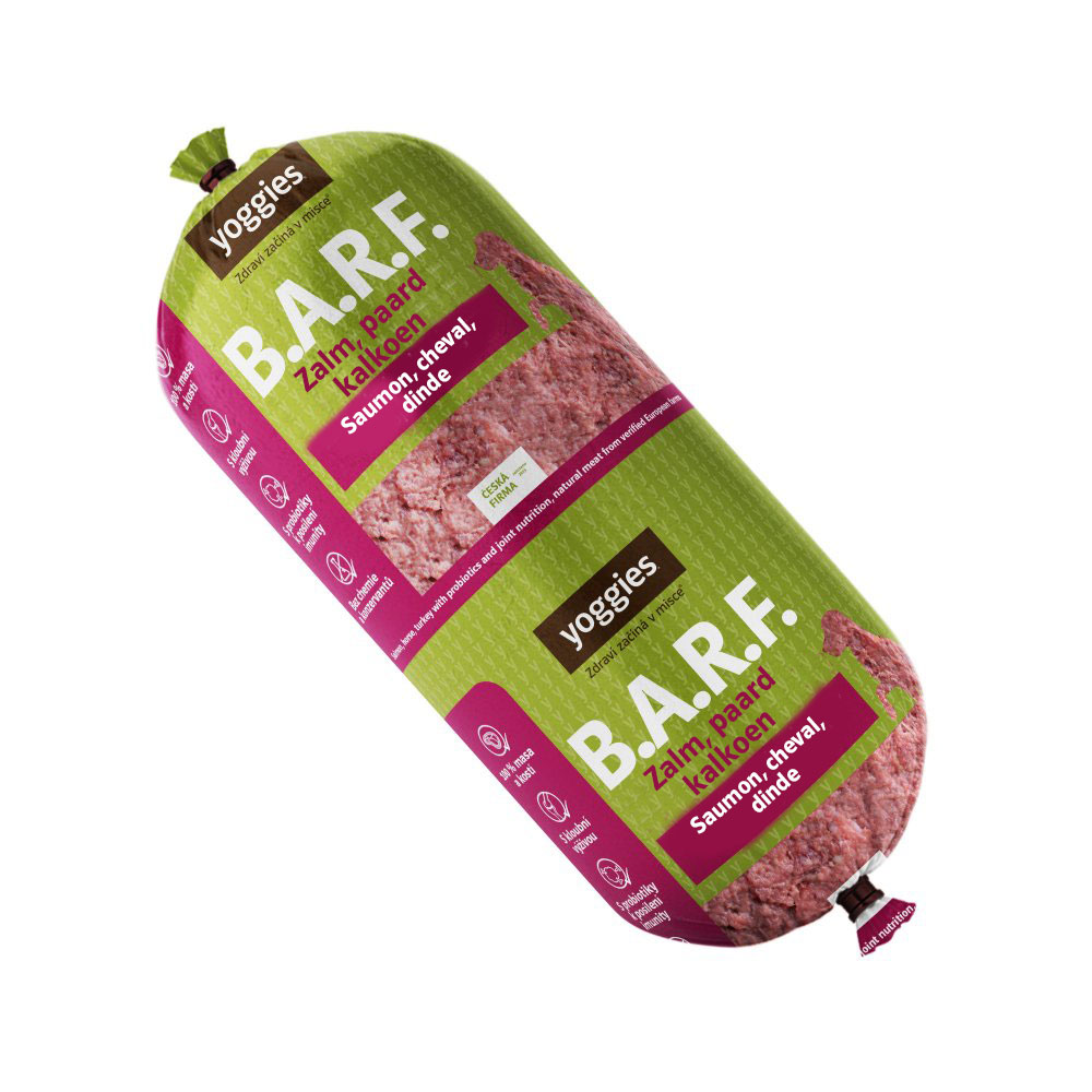 1300g Yoggies BARF Zalm, paard, kalkoen met probiotica Rauw vlees voor honden - Afbeelding 2