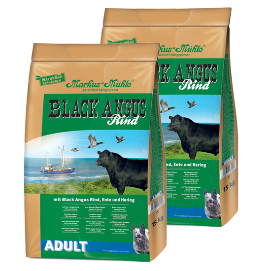Markus-Mühle BLACK ANGUS ADULT koudgeperste korrels voor volwassen honden 2x15kg
