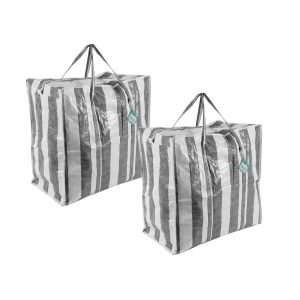 Ruime Boodschappen Tas 2 stuks | 45 Liter Polyester Turkentas Met Rits en Handvatten | 50cm x 48cm x 28cm | XL Shopper Max Gewicht 15 kg | Opbergzakken Kleding Voor Verhuizen Opslag En Boodschappen