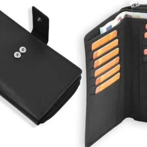 Zwarte Leren Portemonnee - Geldbeurs - Portemonnee met Rits voor Dames & Heren - 17x2.5x10.5cm
