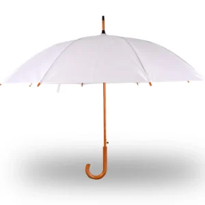 Witte Koepelparaplu met Houten Handvat – Winddichte Grote Paraplu 98 cm - Sterke Paraplu voor Bruiloft of Dagelijks Gebruik