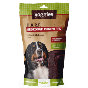 Yoggies Gedroogd rundvlees jerky voor honden (strips) 45g Hondensnack